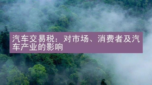 汽车交易税：对市场、消费者及汽车产业的影响